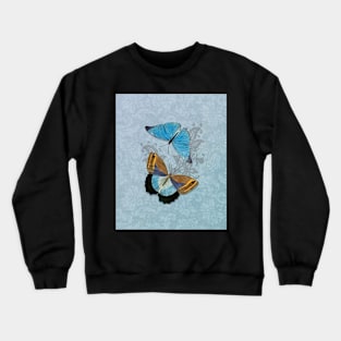 Butterflies on Blue Floral Crewneck Sweatshirt